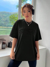Summer Black Letter Embossed Drop Shoulder Tee Graphic Shirt